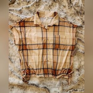 Plaid Pull-Over Collared Blouse